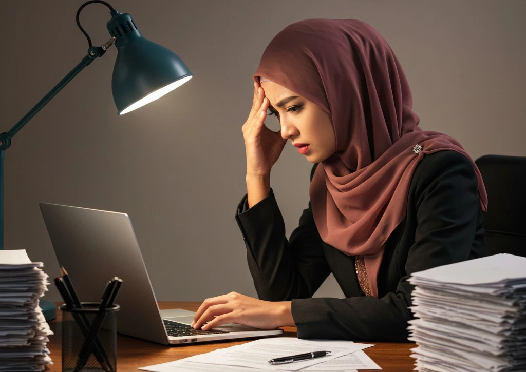 Woman hijab writing email